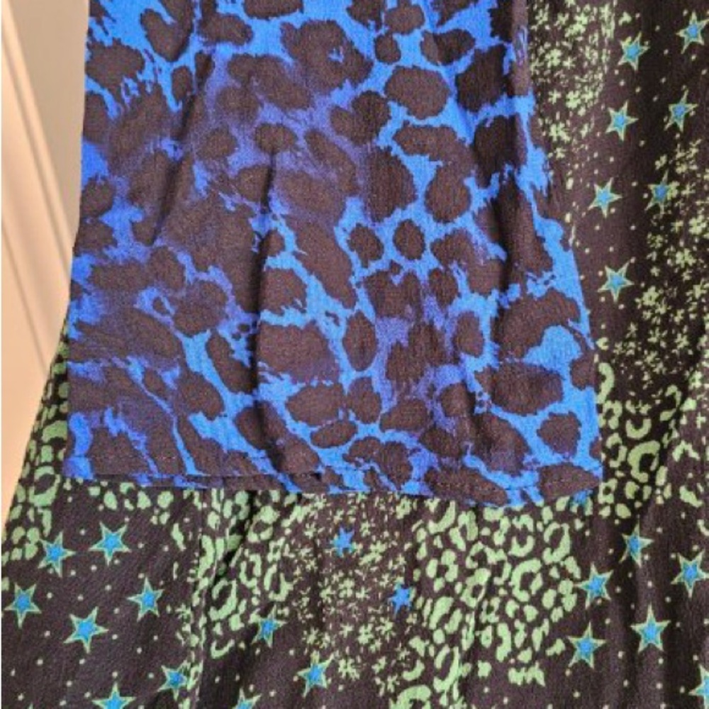 TOPSHOP Tall Animal & Star Print V Neck Midi Dress Green\Blue Viscose Size 10 - Picture 8 of 10